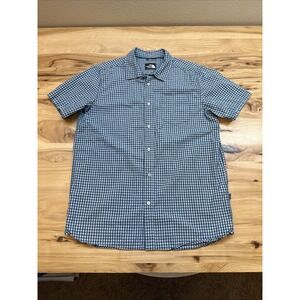The North Face Men's Button Up Short Sleeve Teal Plaid Shirt Size Large